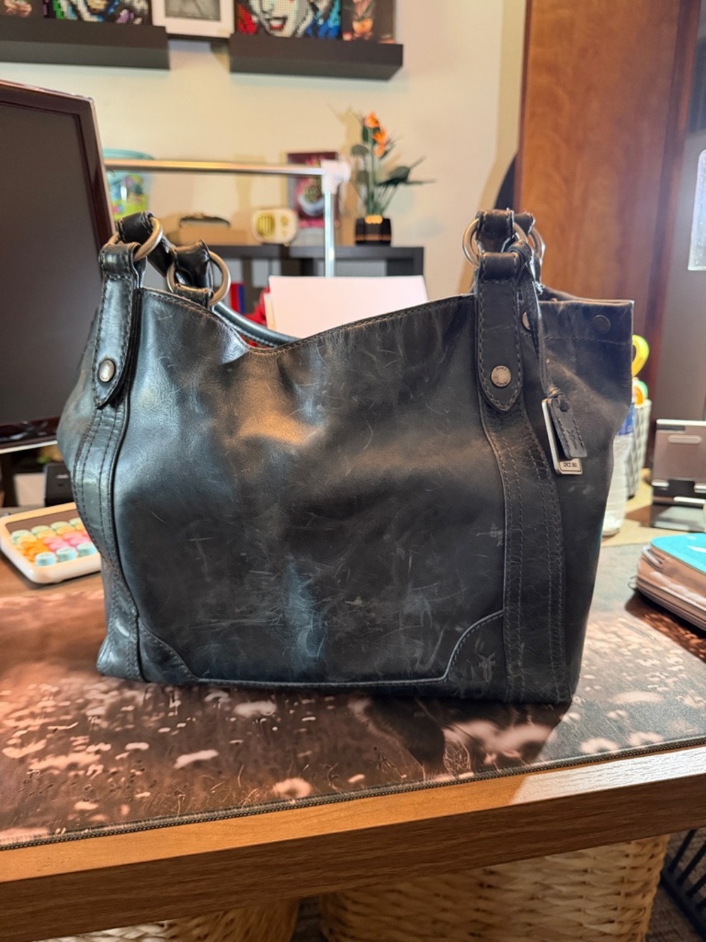 Frye Black Leather Shoulder Tote